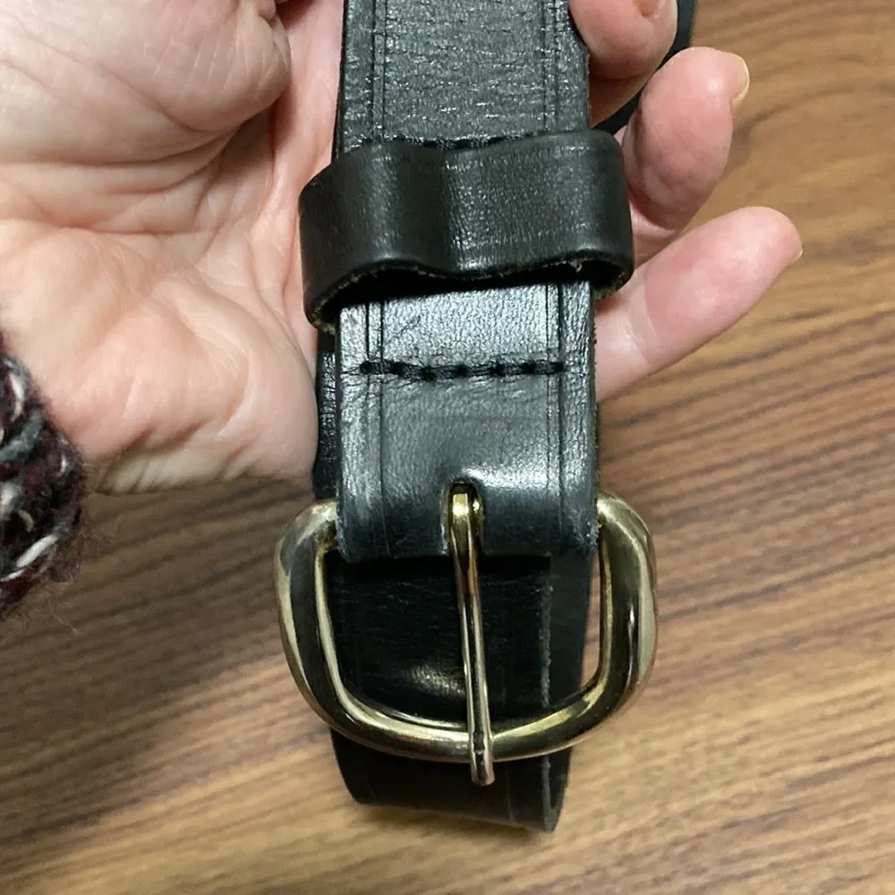 Genuine Black Leather Mens Belt with Brass Buckle. Size 38. Made in USA.